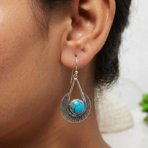 Boucles d'oreilles pendantes en turquoise bleue naturelle, argent sterling 925, bijoux bohèmes faits à la main pour femmes, vente en gros - Product Image 6