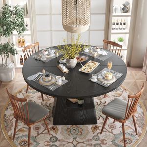 Tavolo da Pranzo Rotondo Stile Fattoria da 47 Pollici con Piano in Legno e Base con Vano Portaoggetti per Cucina o Sala Colazione - Product Image 2