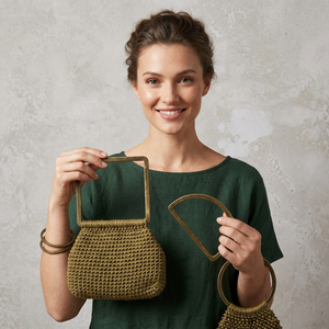 Sac en crochet artisanal en acrylique et résine, écologique, avec poignée de forme personnalisée, artisanat de mode, couleur verte, collection artisanale - Product Image 1