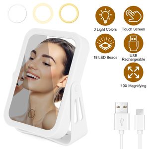 "10X <b>Magnifying</b> LED Makeup Mirror Double Sided 3 <b>Light</b> Modes Smart Touch Sensor USB Rechargeable Abs+Glass Finishing" - Product Image 1