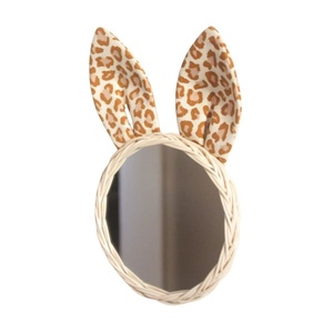 <b>Round</b> Rattan Wall Mirror With Red Rabbit Ears Bohemian Decorative Handmade <b>Frame</b> For Easter Kids Room - Product Image 2