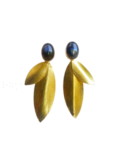 Pendientes colgantes de latón chapado en oro con diseño de hoja de planta de piedra natural, joyería de estilo bohemio para mujer - Product Image 2