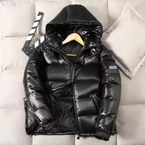 Unisex Black Coated Sheep Hooded Puffer <b>Jacket</b> <b>Fleece</b> <b>Lining</b> Zipper Closure Windproof Casual Winter Outerwear Regular Fit - Product Image 3