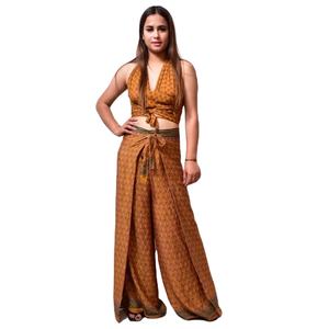 Conjunto de 2 Piezas para Mujer con Estampado Floral Chic, Pantalones de Seda Personalizados, Shorts a Juego, Casual, Ecológico, Transpirable - Product Image 1