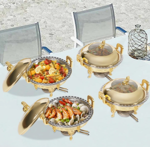 Elegante juego de 4 calentadores de comida tipo trípode de acero inoxidable para buffet y catering al mejor precio - Product Image 3