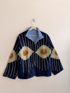 Embroidered High-Collar Cotton-Filled <b>Women's</b> Jacket Suzani Velvet <b>Coat</b> - Product Image 4