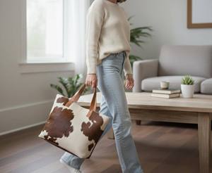 Bolso Tote de Cuero Genuino Premium con Pelo de Vaca Estilo Western para Mujer, con Bordado y Cremallera, Estilo Vintage, Bolso de Hombro LHTB-0082 - Product Image 4