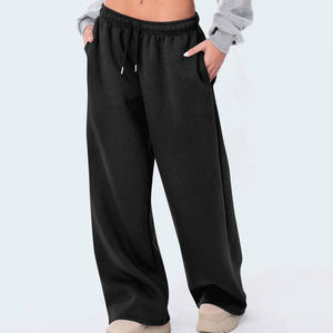 <b>Women's</b> Wide Leg Fleece Sweatpants Mid Waist Drawstring Solid Color Casual Loose Fit Full Length Winter Breathable Quick Dry - Product Image 3