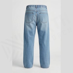 Jean en denim coupe droite délavé clair pour homme, taille haute, coupe classique, en coton, style décontracté, pantalon de printemps - Product Image 2