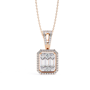 Minimalist 14K Solid Gold Round Baguette Princess Cut Set Lab Diamond Solitaire Pendant <b>Necklace</b> for Women Party Gift - Product Image 1