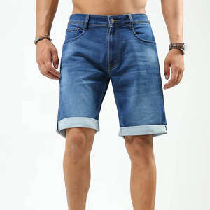 Shorts en jean homme coupe slim taille mi-haute délavé clair style hip-hop pour l'été, décontracté, voyage, usage quotidien, look épuré - Product Image 1