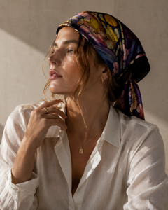 Floral Stained Glass Silk Scarf <b>Shawl</b> Square Scarf Floral Printed Fashion Accessory - Product Image 3