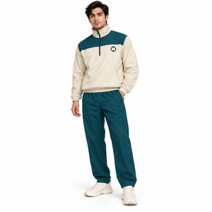 Men's Color Blocking Tracksuit Set Half-Zip Sweatshirt With Logo And Side Pockets Full Length Pants Casual Autumn Wear - Product Image 1