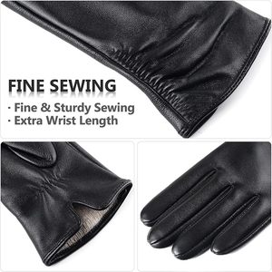 Gants en cuir noirs, longueur poignet, style uni, non doublés, pour services professionnels et usage quotidien en hiver - Product Image 6