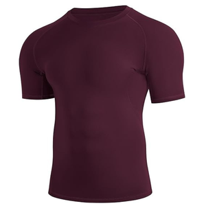 Camiseta de Compresión Ajustada para Hombre, Color Borgoña, Secado Rápido, Ropa Deportiva de Poliéster - Product Image 3