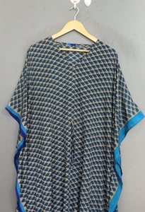 Vintage Tie Dye <b>Kaftan</b> Dress Soft Crepe Silk <b>Maxi</b> Loose Flared Hem All Seasons Casual Lounge Wear Women - Product Image 2