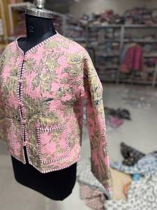 Veste matelassée florale pour femme, col mandarin, manches longues, coton rose, pour le printemps, épaisseur standard, poche plaquée, cadeau pour elle - Product Image 5