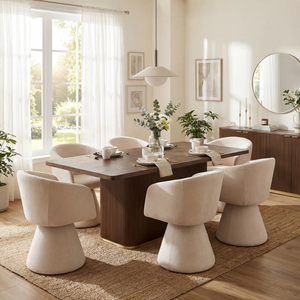 Modern Adjustable Wooden <b>Dining</b> Table Set with Solid Back <b>Chairs</b> <b>6</b> Piece Home Furniture for Hotel & Villa Use - Product Image 2