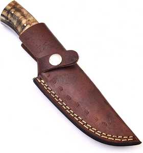 Cuchillo de Caza y Camping de Acero de Damasco Hecho a Mano, Edición Limitada, con Funda de Cuero y Mango de Cuerno de Carnero, Alta Durabilidad, Personalizable, para Regalo - Product Image 5