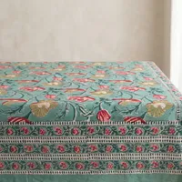 Nappe rectangulaire à motifs floraux indiens, imprimée à la main