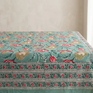 Mantel Rectangular con Diseño Floral Indio, Estampado a Mano - Product Image 5