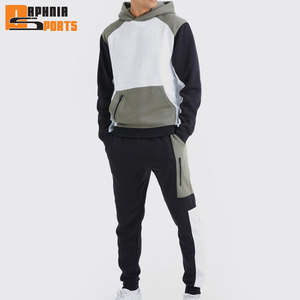 Ensemble de survêtements pour hommes 100 % coton, coupe décontractée, manches longues, polaire chaude, streetwear respirant, blocs de couleurs, collection très prisée - Product Image 1