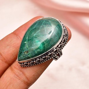 Anillo de malaquita hecho a mano, joyería de plata de ley con piedras preciosas, tamaño 8, anillo elegante de lujo, regalo para mujer, joyería fina - Product Image 3