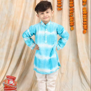 ชุดคุรตะสีน้ำเงินแบบดั้งเดิมสำหรับเด็กผู้ชาย ชุดสำหรับงานเทศกาล สวมใส่สบาย ชุดพื้นเมือง ดีไซน์ทันสมัยสำหรับงานเฉลิมฉลอง - Product Image 1