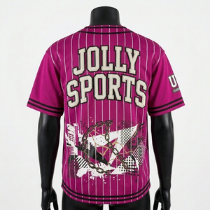 Camiseta de Béisbol para Hombre, 100% Algodón, Corte Holgado, Malla de Poliéster Premium GSM, Color Magenta, Rosa, Blanco, con Rayas Finas y Logotipo Bordado Personalizado - Product Image 2