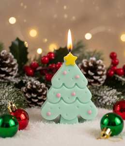 Mint Green Handmade Soy Wax <b>Chocolate</b> Scented Kawaii Christmas Tree Candle Star Topper | Pastel Aesthetic Holiday <b>Ramadan</b> - Product Image 2