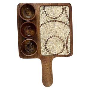 Elegant Wooden Party Serving Tray with 3 <b>mini</b> bowl Decorative Tile Centerpiece and Wooden Bowls for Snacks and Sauces - Product Image 6