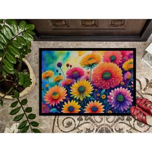 Chrysanthemums <b>Indoor</b>/Outdoor Non-Slip Washable Low Pile <b>Door</b> <b>Mat</b> 24H X 36W Colorful Front Entryway Rug - Product Image 3