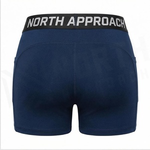 North Approach High Waist Yoga Shorts Solid <b>Navy</b> Blue Breathable With Pockets Spandex Polyester Women's Sportswear - Product Image 2