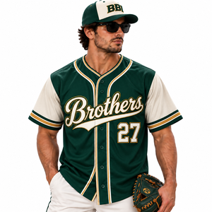 Maillot de baseball personnalisé pour homme, vert foncé, manches crème, boutons, broderie en twill, uniforme d'équipe respirant, chemise de softball - Product Image 1