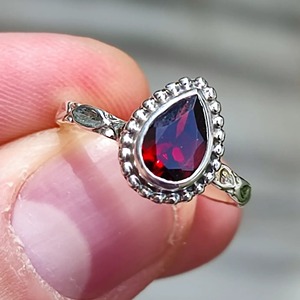 Garnet <b>Ring</b> 925 Sterling <b>Silver</b> Handmade Boho <b>Statement</b> Promise <b>Ring</b> for Women Red Pear Shape Gemstone January Birthstone Month - Product Image 5