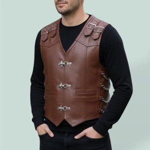 Chaleco de cuero sintético para hombre, chaleco gótico negro estilo motero, chaleco con hebilla Steampunk, más vendido - Product Image 6