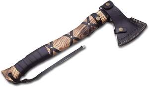 Hacha Tomahawk Artesanal de Acero Industrial con Alto Contenido de Carbono, Multiusos, para Camping, Supervivencia al Aire Libre, Mango de Madera de Palisandro, Cuero, 1.5 kg - Product Image 6