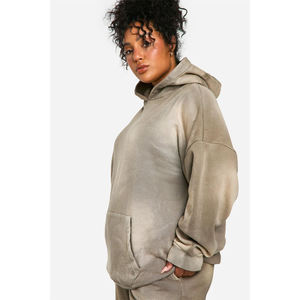 Conjunto de sudadera con capucha y pantalones deportivos de algodón 100% de alta calidad OEM para mujer, estilo oversize, 2 piezas. - Product Image 6