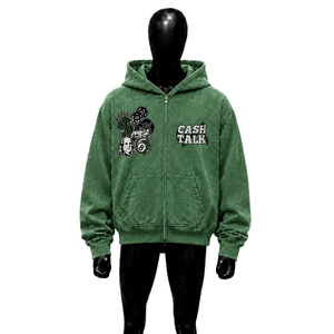 Sudadera con Capucha Verde para Hombre, Estilo Casual, con Cierre, Corte Regular, Felpa de Algodón, Estampado Otoñal, Logotipo Frontal, FASHIONAB - Product Image 1
