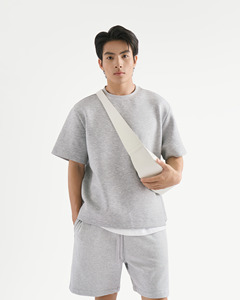 T-shirt uni tricoté à manches courtes pour homme avec bordure côtelée, couleurs unies, coupe oversize, Routine Vietnam, écologique - Product Image 6