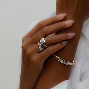 1 Carat Round Lab Grown Diamond Statement <b>Ring</b> 14K Solid Gold Unique Bezel Set Modern Minimalist Bridal Proposal Band Gift Women - Product Image 2