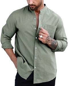 Men's Summer Vacation Casual Long Sleeve Button-<b>Up</b> Stand Collar Solid Color Soft Breathable Fabric Quick Dry Regular Fit Chest - Product Image 1