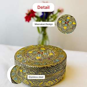 Contenedor de Almacenamiento Metálico Decorativo con Tapa, Diseño Étnico, Decoración para el Hogar, Joyería, Regalos, Organizador de Cocina, Acabado Premium de Lujo - Product Image 6