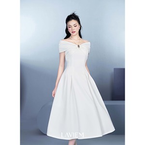 Vestido elegante con hombros descubiertos para mujer, vestido midi con detalle de tirantes en el cuello, vestido femenino elegante de estilo coreano - Product Image 3