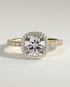 Anillo de Oro Sólido de 14k con Diamante Solitario Cultivado en Laboratorio de Corte Cojín y Halo con Banda de Diamantes Engastados en Pavé, Anillo Nupcial de Lujo Hecho a Mano - Product Image 1