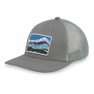Gray Mesh Trucker Hat With <b>Mountain</b> Patch Embroidery Unisex Outdoor Casual <b>Cap</b> Adjustable Fit Four Seasons Wear - Product Image 1