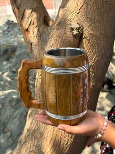 Mug à boire médiéval en bois artisanal Viking, enveloppé de corde, vaisselle personnalisée FAIZA CRAFT, certifié CE/EU, compatible micro-ondes - Product Image 4