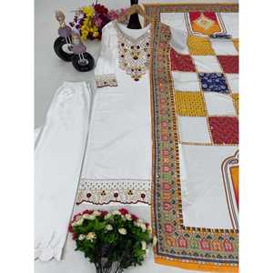 Diseñador Real Mirror Work Wedding Dress Party Wear Top Plazzo y Dupatta - Product Image 1