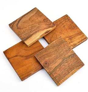 Ensemble de 4 sous-verres élégants en bois avec support, tapis et coussinets antidérapants, épaisseur 5 mm, écologiques, pour la maison, le bureau, la table - Product Image 6