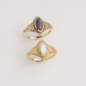 Natural Rainbow <b>Moonstone</b> Marquise <b>Ring</b> in Gold Finish Vintage Scroll Gemstone Jewelry for Women Handmade Gift - Product Image 4
